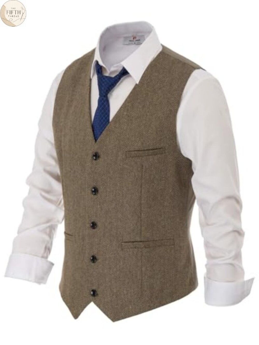 Mens Tweed Suit Vest Wool Blend Herringbone Waistcoat